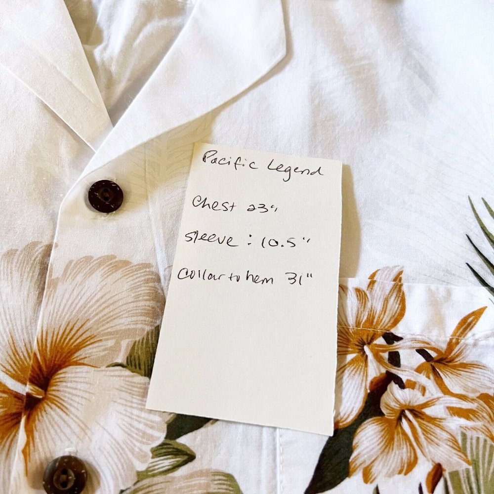 Pacific Legend White Hawaiian Shirt SS Floral Band Print USA 100% Cotton - Large - Picture 4 of 4
